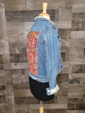UPCYCLED  STRECH DENIM JACKET GEO HUIPIL & ACCENTS