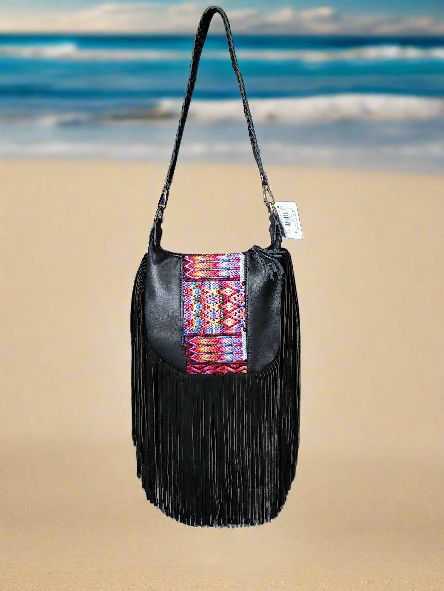 FREEDOM FRINGE BLACK LEATHER W HUIPIL ACCENT – Uniqueboutiqueimports