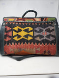 MARY POPPINS WEEKENDER BLACK MOROCCAN LEATHER/ UPCYCLED PERSIAN RUG