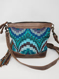 CHULA CROSSBODY BAG IN BIG DEAL TEAL MOON PANEL/ MOKA LEATHER,  NEW REMOVABLE STRAP