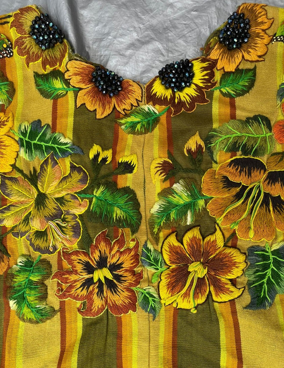 10 HUIPIL FOR CUSTOM BAG ORDER SANTIAGO YELLOW SUNFLOWER BEADED NECKLINE