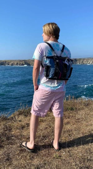 Our bags are for EVERYONE! And our model Tyler is owning this denim bag backpack style!