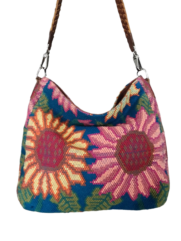 RESERVED, KELLY H. BOHO BAG MED. SUNFLOWER CUSTOM WEAVE