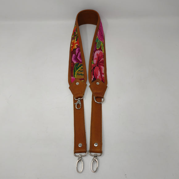UTILITY BAG AND CAMERA STRAP CAFE LEATHER FLORAL