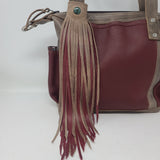 MOKA/BURGUNDY LEATHER SNAP ON FRINGE