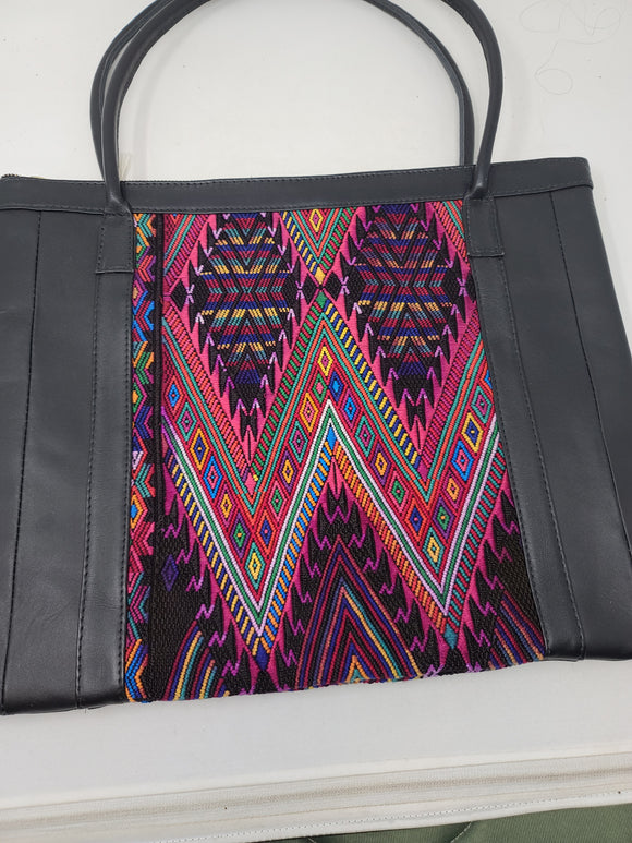 HUIPIL & LEATHER COMPUTER TOTE