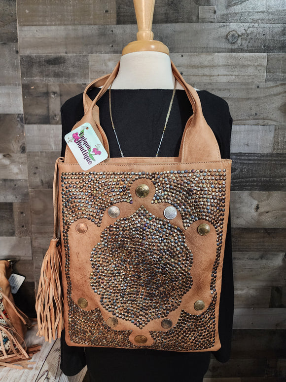 MORROCAN LEATHER STUDDED COIN TOTE