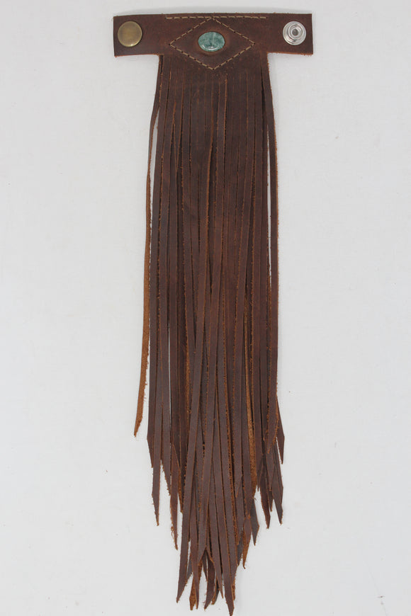 SNAP ON LEATHER FRINGE FULL GRAIN CHOCOLATE  WITH JADE